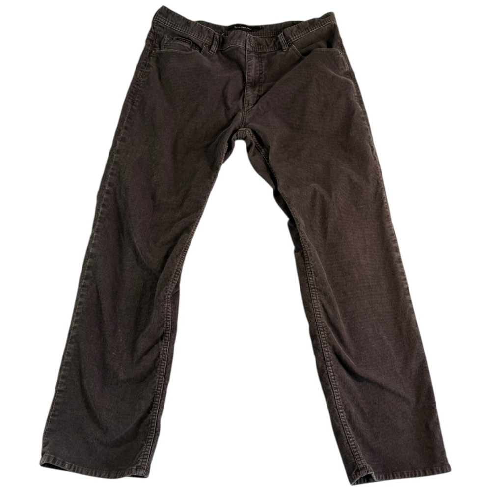 Calvin Klein Corduroy Pants Mens 36 (36x30) Brown Logo Stretch Straight Leg